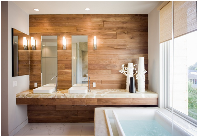 Деревянные стеновые панели в ванную